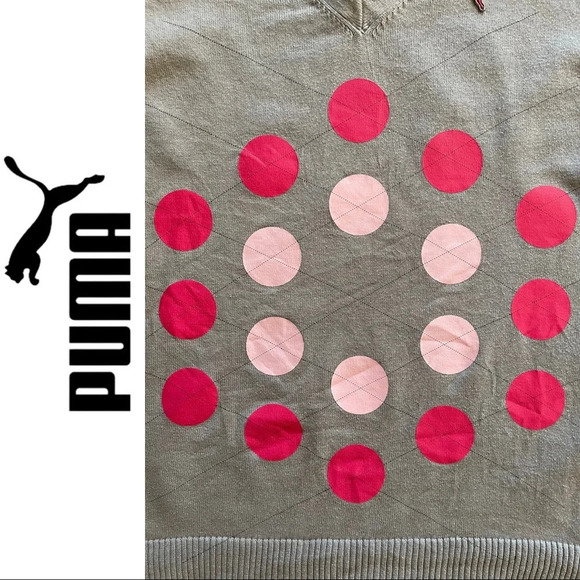 🛍️3/$40 Puma Women’s Sweater Vest Golf Sweater Grey  Pink Size Small - Picture 3 of 5